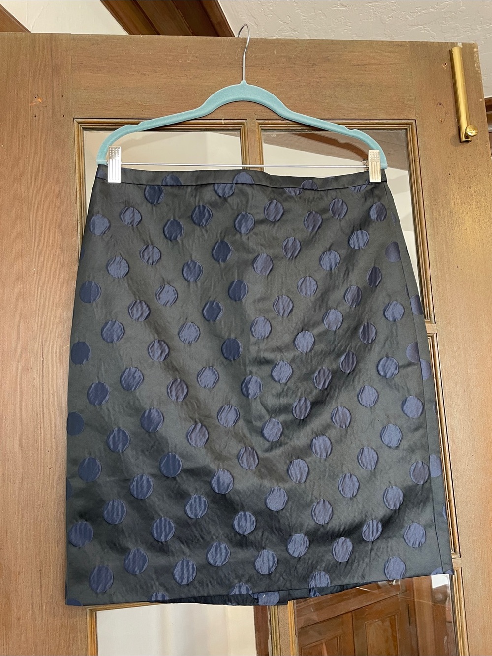 Black and Navy Polka Dot Satin Pencil Skirt by J. Crew